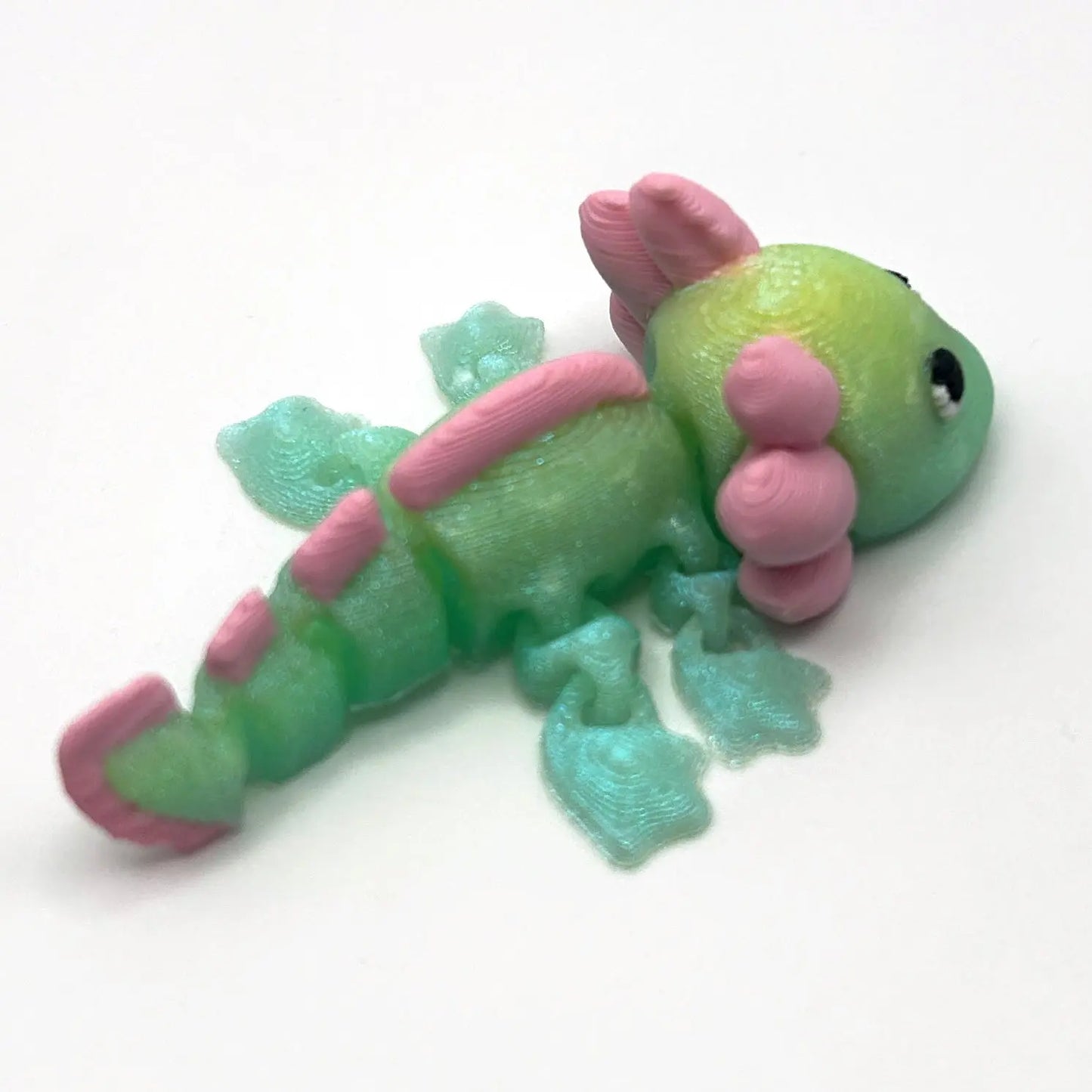 3D printed rainbow-colored axolotl.