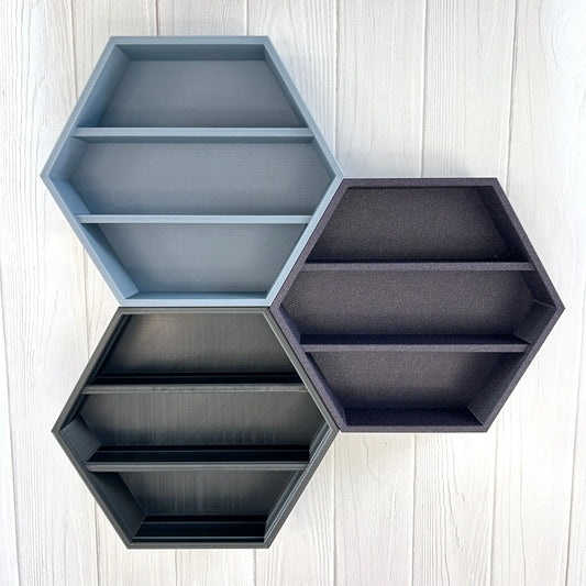 3D Printed Hexagon Wall Shelf for Small Collectibles (3D Printed, Fits 2.2") Made by Em 3D