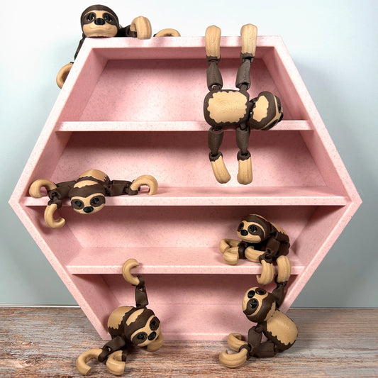 3D Sloth Tiny Treasure – Individual Mini 3D Prints for Hexagon Shelf Display MadebyEm3D