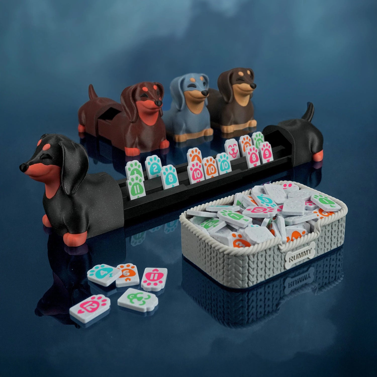 Dachshund RummyPup 3D Printed Tile Game + Dog House Storage MadebyEm3D