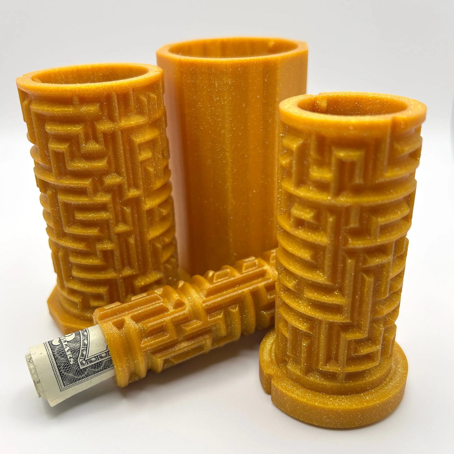 Glittery Gold 3D Printed Nested Maze Puzzle Box Made by Em