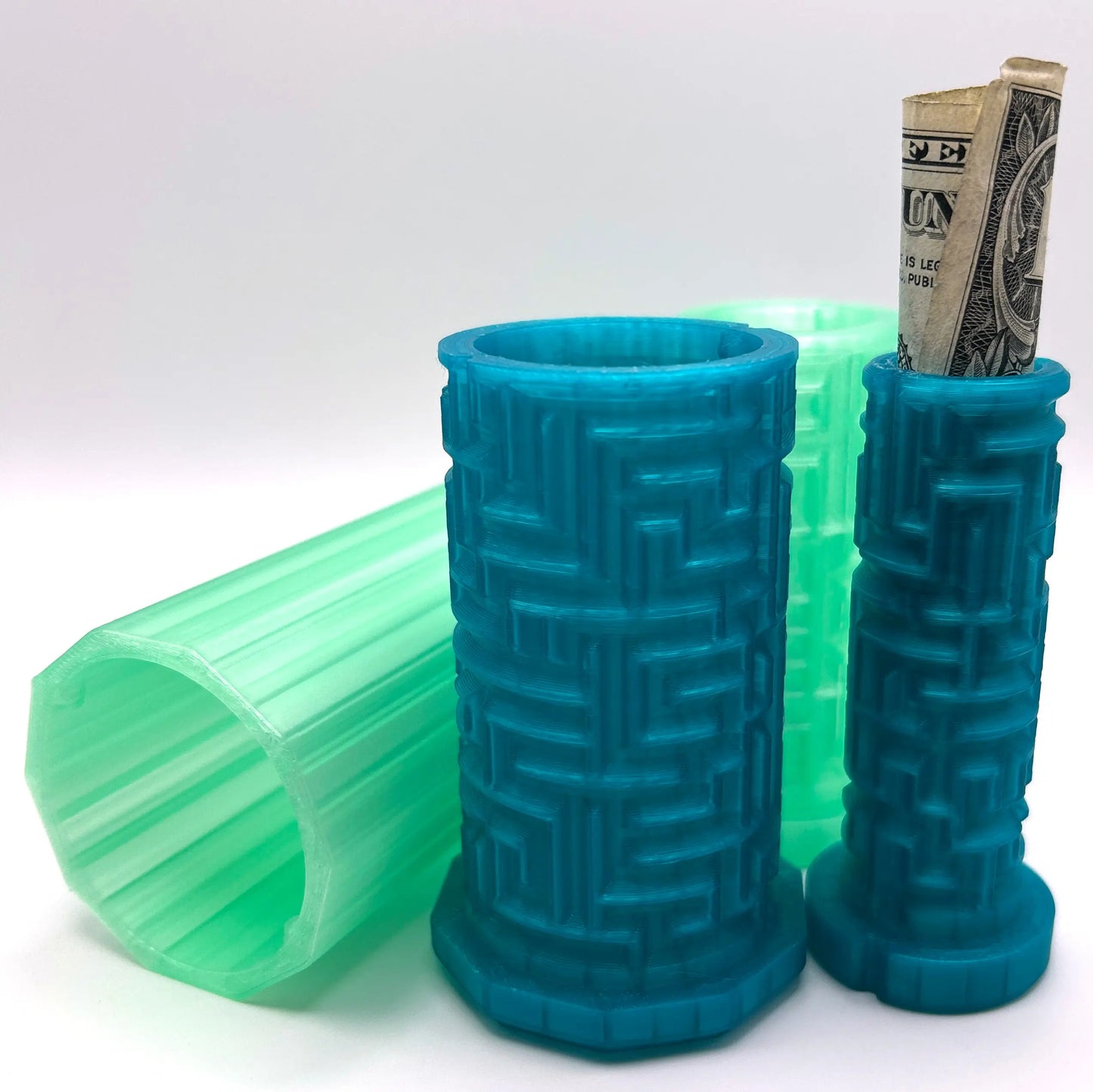 Green/Blue Translucent 3D Printed Nested Maze Puzzle Box