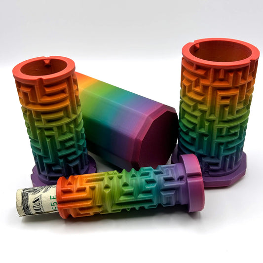 Moody Rainbow 3D Printed Nested Maze Puzzle Box (Matte/Chalky Texture) Made by Em