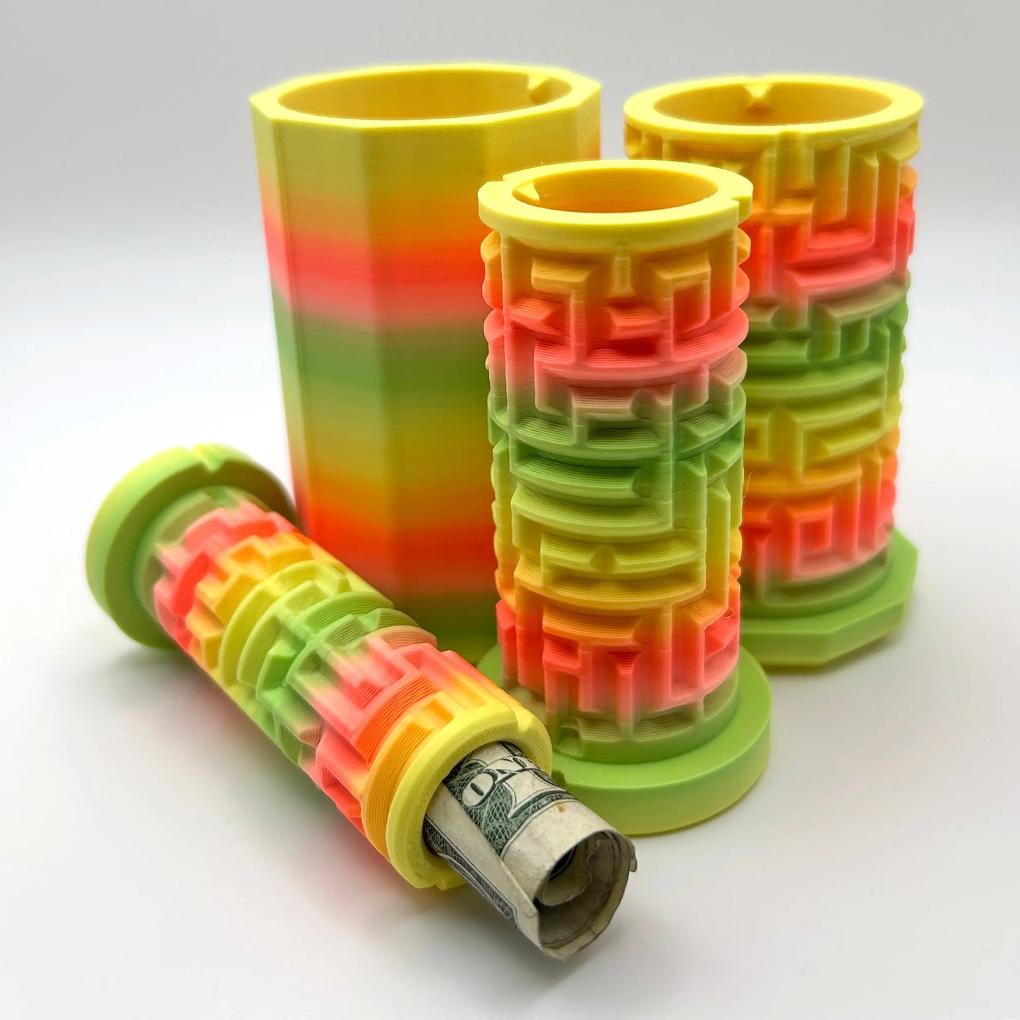 Vibrant Neon 3D Printed Nested Maze Puzzle Box (Matte/Chalky Texture) Made by Em 3D