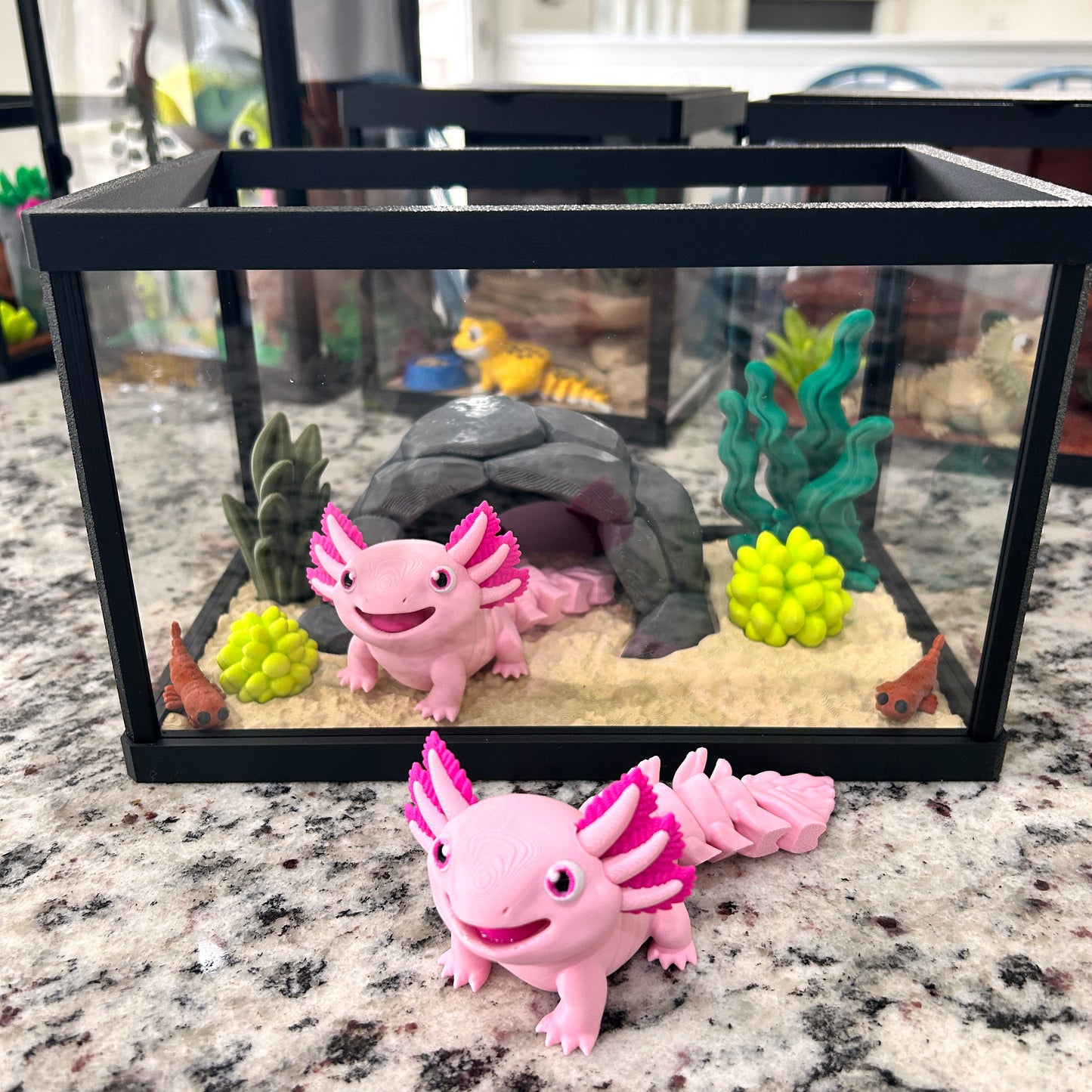 3D Printed Mini Reptile Terrarium Sets – Axolotl, Leopard Gecko, Chameleon, Tortoise & Bearded Dragon